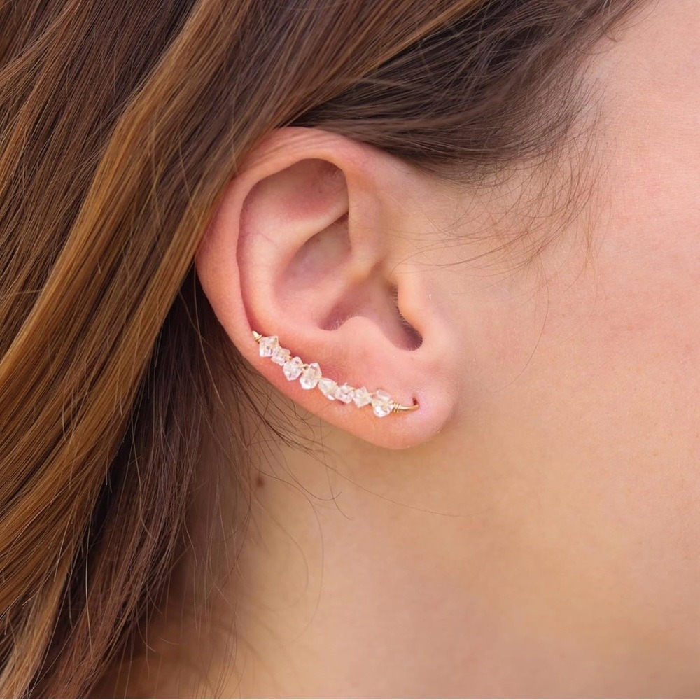 Handmade Herkimer Diamond Ear Climbers 14K Gold Fill Earrings